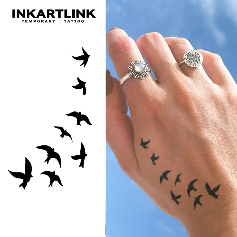 INKARTLINK magic art tattoo 2 pieces,Swallows,waterproof, semi-permanent, long-lasting, temporary, simple fake stickers, for party, Henna Stencil