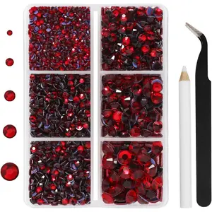 Hotfix Rhinestones 3960pcs, Red Rhinestone for Clothes, Hot Fix Crystals Rhinestones with Tweezers and Wax Pencil Kit,Mixed 5 Sizes, SS6-SS30, Siam