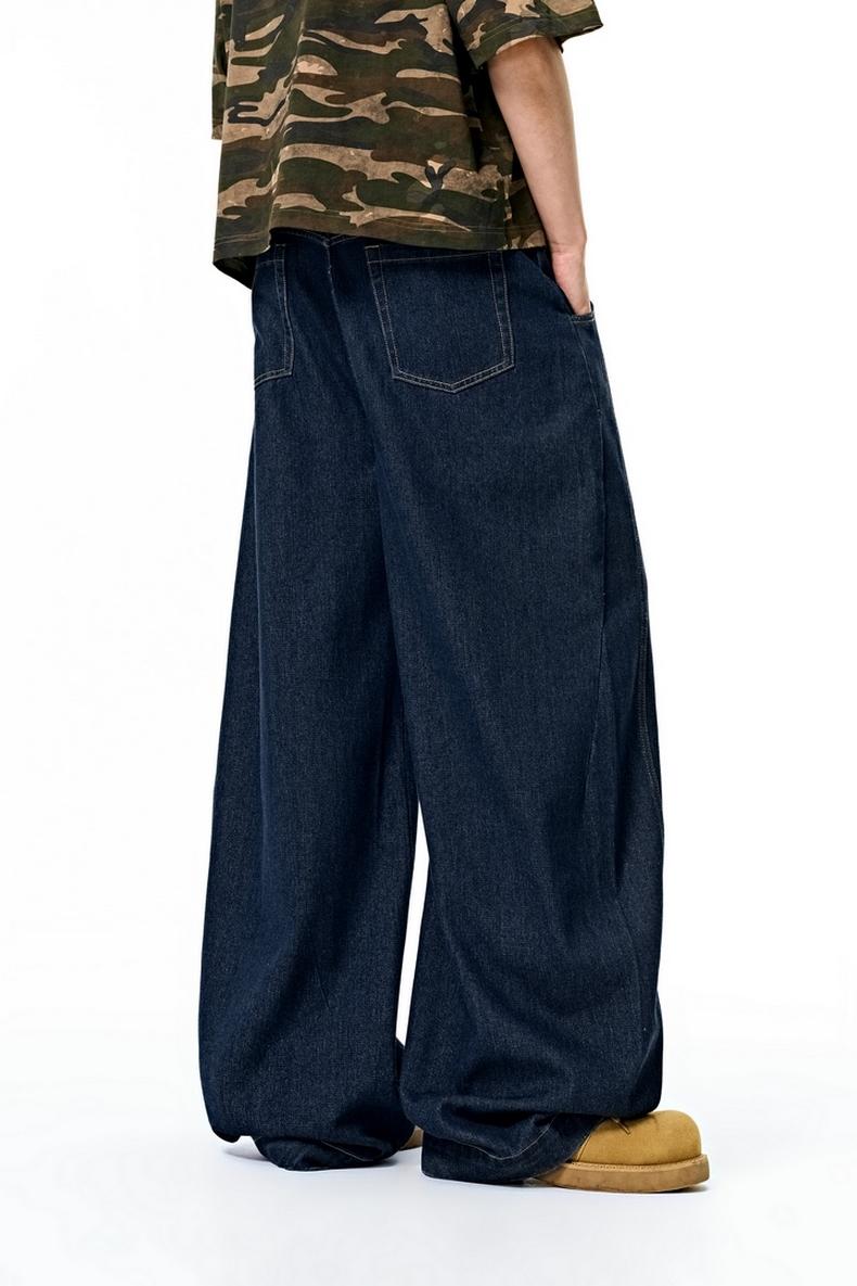 Inflation Baggy Washed Streetwear Wide-Leg Curved Blade Denim Pants Spring Summer New American Style Loose Fit Cargo Jeans Men's Casual Beige Plain Trousers with Pockets Pull On Valentine's Day