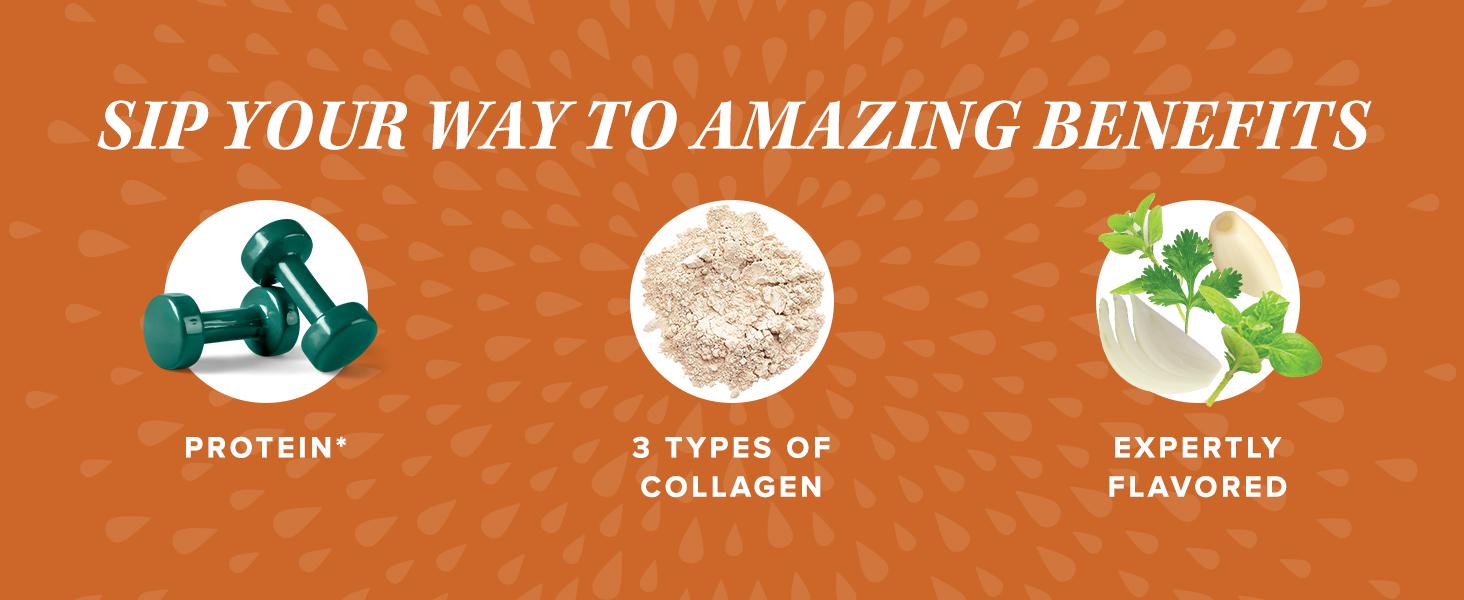 Vitauthority Bone Broth Collagen Supplement Delicious Chicken and Herb Flavored - 16g Protein & Types I II III - Nourishes Skin Hair Nails Joints Gut - Easy Preparation High Performance - 15 Servings - Fitness