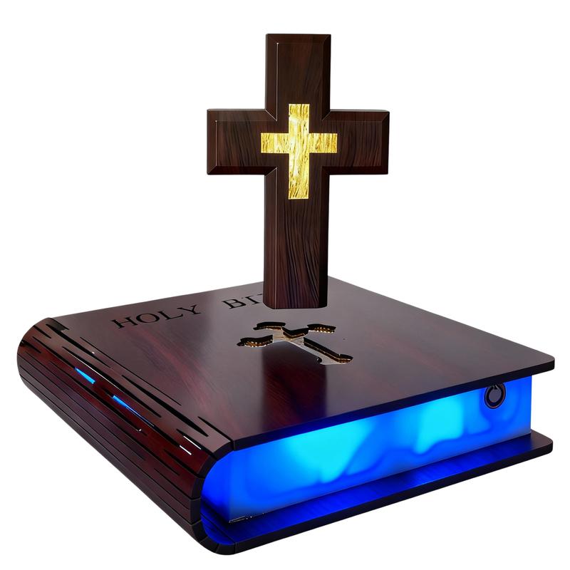 Magnetic Levitation Cross Lamp Colored Bible Lamp Christian Night Light Perfect Easter Gift and Home Desktop Decoration Illuminated Levitation Bible Cross Lamp Easter Gift