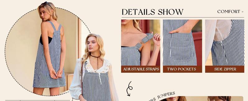 Imily Bela Womens Casual Striped Denim Dress Summer Pinafore Overalls Romper Adjustable Straps Jumper Dress with Pockets