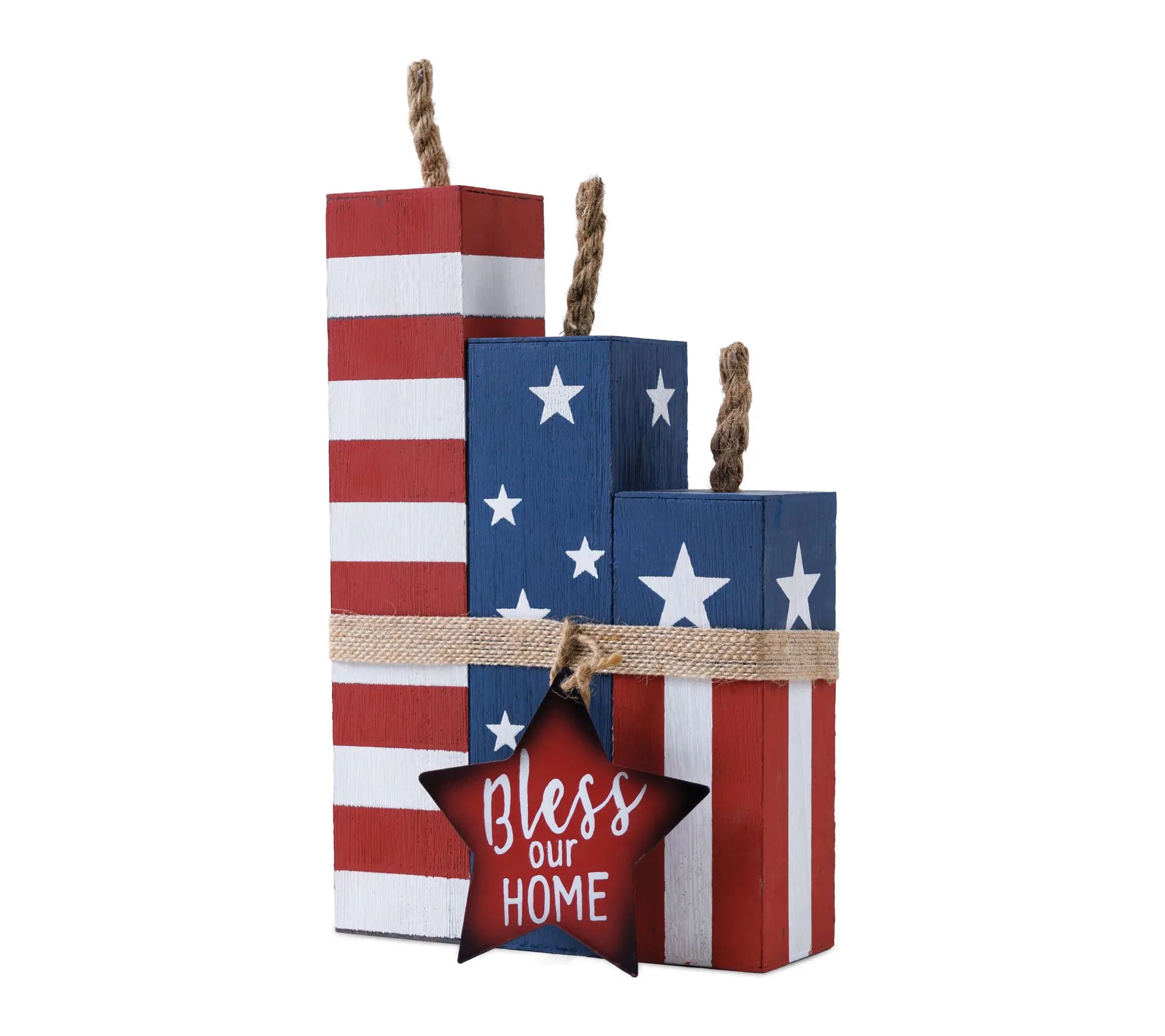 QVC Americana Firecracker Block Bundle, 14"H Home Decor Plaque Sign