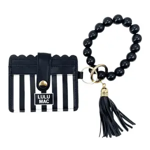 Black Stripe Darby Lulu Mac Beaded Wristlet-P54+ FAO^