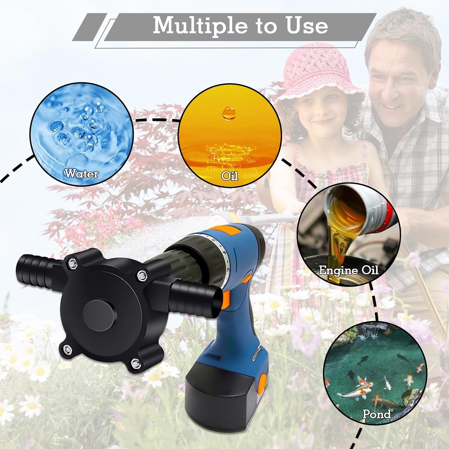 VAYWET Electric Drill Pump, Handheld Drill Self-Priming suction Liquid Transfer Pumps Portable Multi-scenario Liquid Extractor Pump Garden Outdoor Hose Industrial Hardware Heavy Duty Pipe Parts Diaphragm Pump Water Gasoline Oil Diesels Fluid Quick Pumping