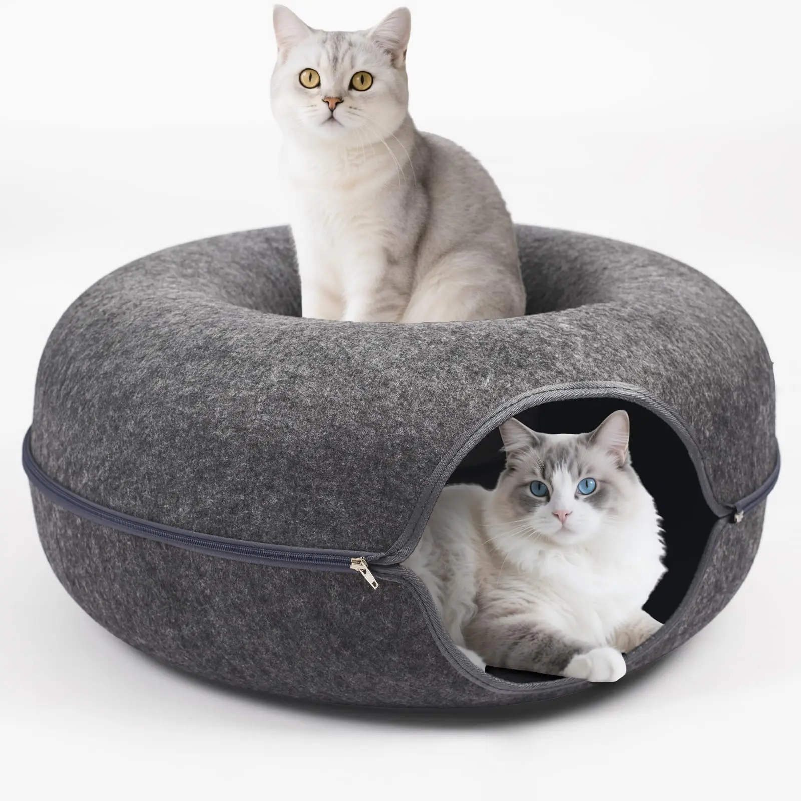 Cat Caves for Indoor Cats Large Cat Tunnel for Multiple  Large Cats Scratch Detachable Peekaboo Cat Cave Bed Kitten Donut Kitty Hideaway Up to 45 Lbs