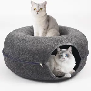 Cat Caves for Indoor Cats Large Cat Tunnel for Multiple  Large Cats Scratch Detachable Peekaboo Cat Cave Bed Kitten Donut Kitty Hideaway Up to 45 Lbs