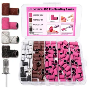 Nail Drill Bits, 135 Pcs Sanding Bands for Nail Drill, Nail Tips for Drill Bits Nail Tech, Mix 80#120#180#240# Fine Grit File Sanding Bands for Acrylic Gel Manicures Pedicure