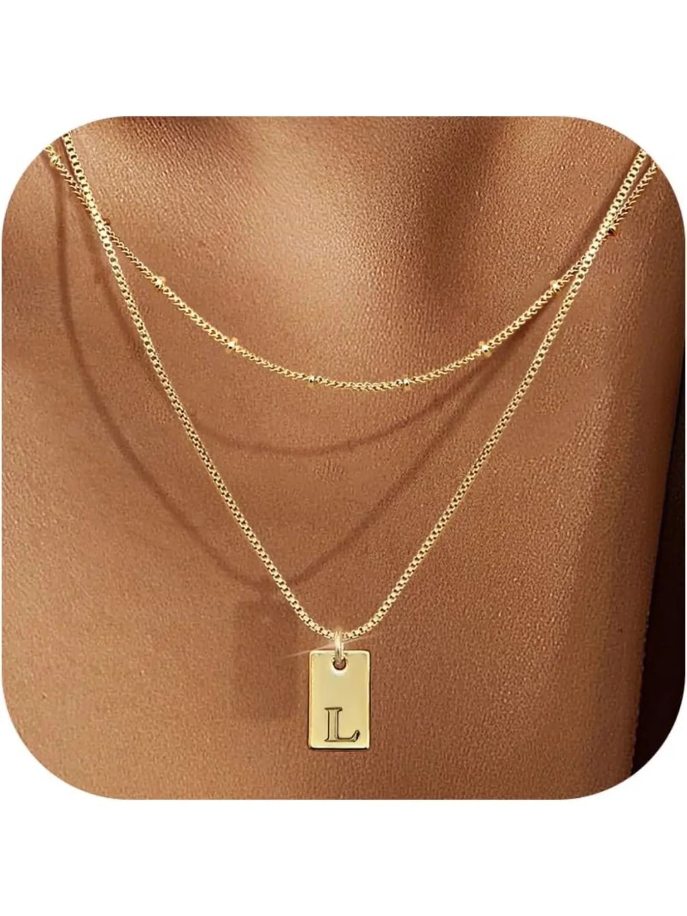 Layered Initial Necklaces for Women, Dainty 14K Plated Gold Necklace Waterproof, Personalized Alphabet Pendant Letter Name Necklace Trendy Jewelry, Necklace with Initials, Alphabet Detail Pendant