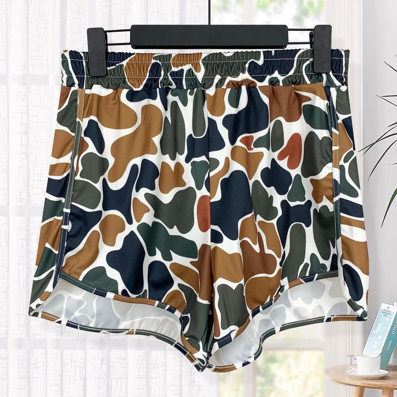 Viral Women's Camo Fitted Micro Shorts - Breathable Machine Washable Chic & Modern Versatile Summer Knit Fabric Bottoms with Vibrant Camouflage Pattern