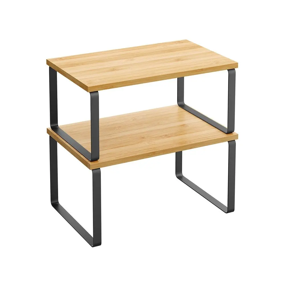 SONGMICS 2-Piece Home Decor Organiser Shelf Set - Indoor Metal Frame Wood Shelves, Easy Setup Expandable Size Organizer Storage, Sturdy Metal Frame Rack for Kitchen Pantry, Dorm Small Rooms