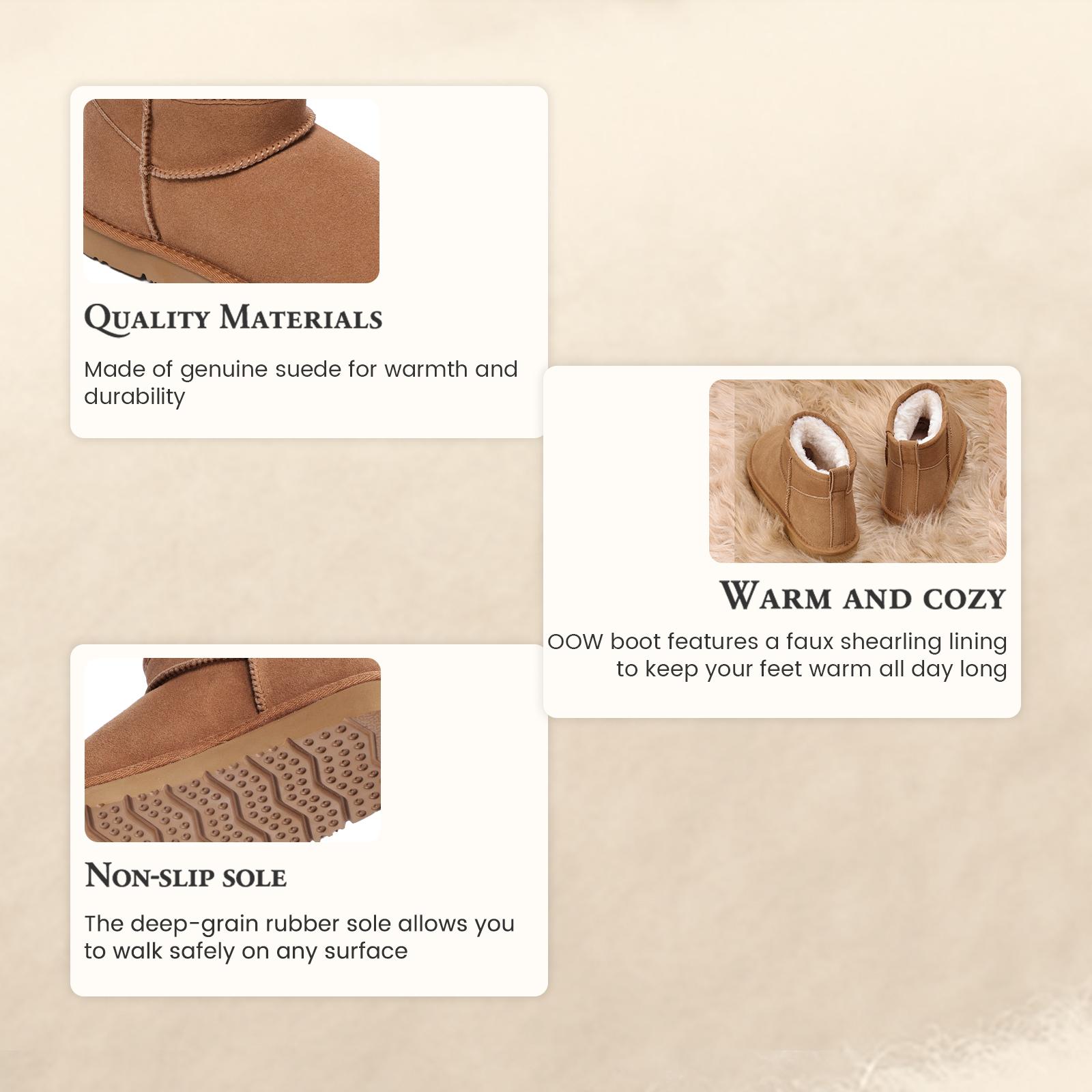 OOW Ankle Mini Boots for Women Genuine Suede Faux Fur Resistant Warm Snow Boots Indoor & Outdoor Trending Comfortable Women's Ankle Boots with Memory Foam Insole and Anti-Slip Traction - Footwear OOW Ankle Mini Boots for Women Genuine Suede Faux Fur Resistant Warm Snow Boots Indoor & Outdoor Trending Comfortable Women's Ankle Boots with Memory Foam Insole and Anti-Slip Traction - Footwear