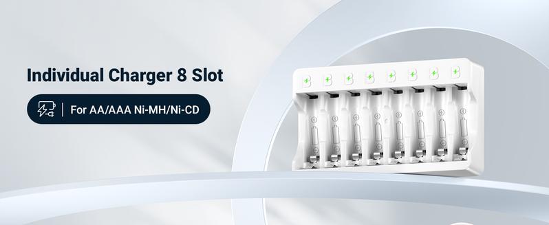 EBL Rechargeable AA Batteries 2800mAh and AAA Ni-MH Rechargeable Batteries 1100mAh with 8-Bay AA AAA Individual Battery Charger