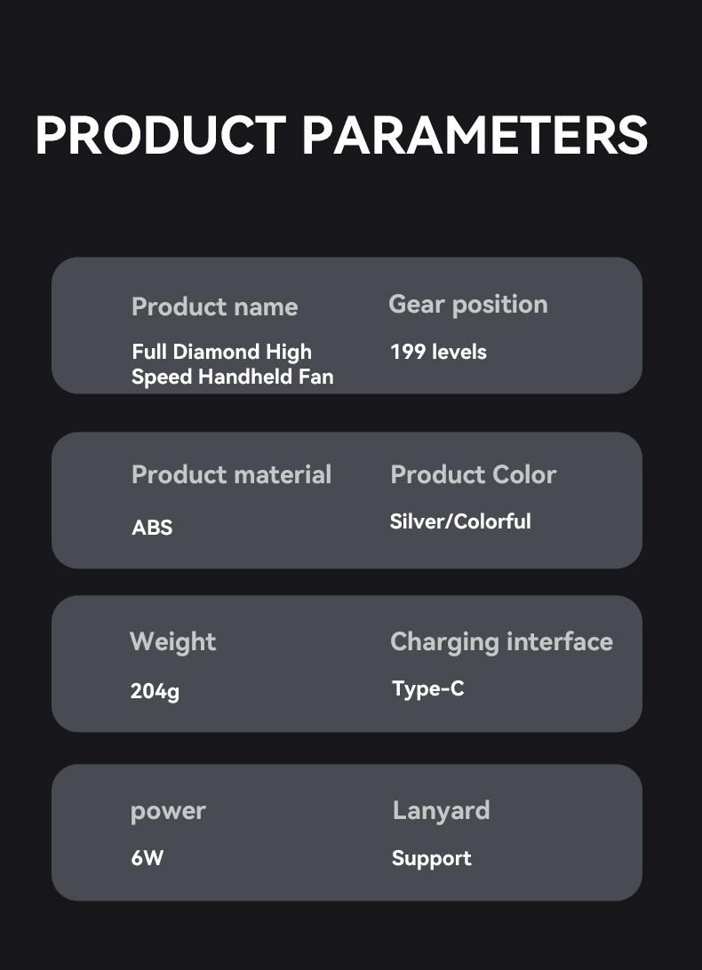 Portable Handheld Turbo Fan - Fashion Full Diamond Rechargeable Personal Battery Operated Mini Small Pocket Mini Fan for Travel/Outdoor/Vacation/Beach/Outdoor Activities