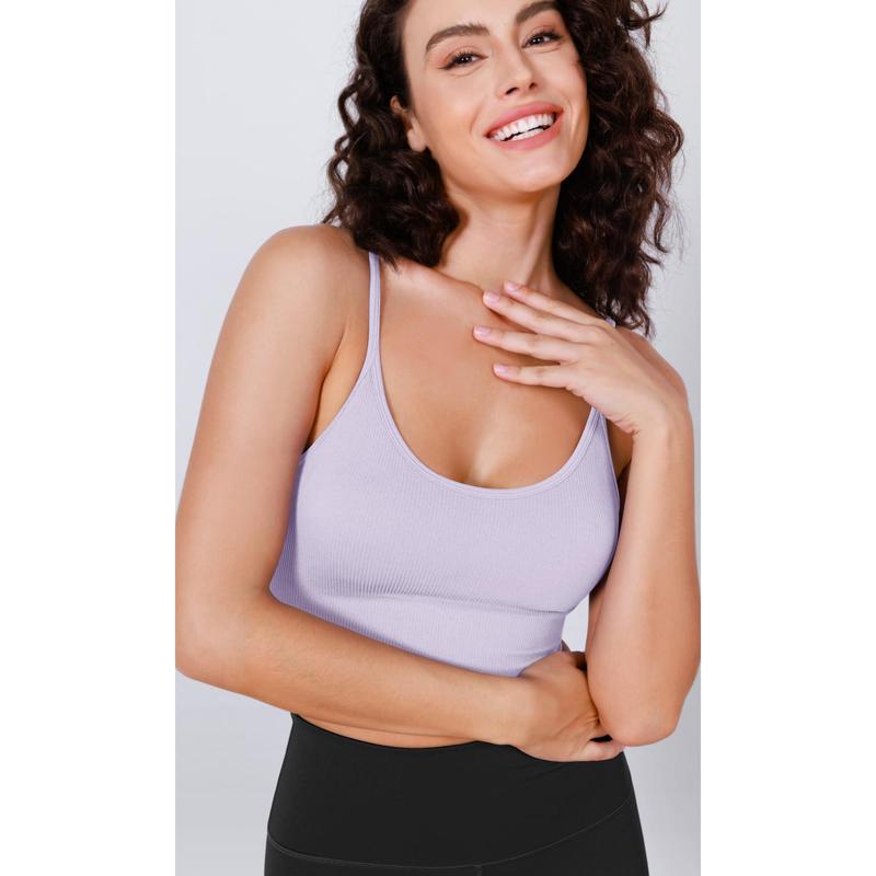 ODODOS 3-Pack Seamless Sports Bra for Women Ribbed Camisoles Wireless Yoga Bra Crop Tank Tops