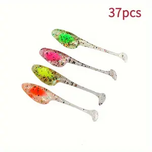 37pcs 1.97 Floating TPE Worm - Weedless Paddle Tail Design for Bass Slow-Sink Snag-Proof Action