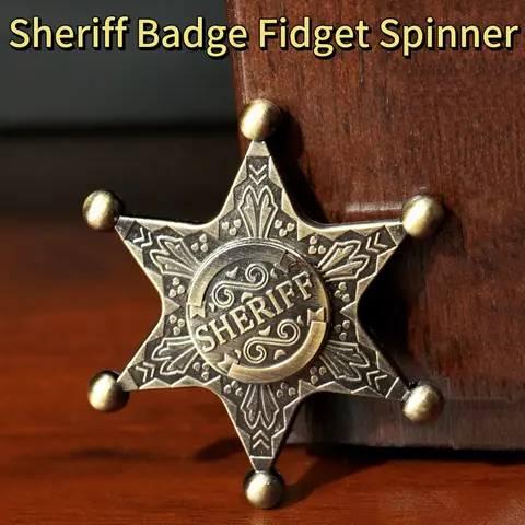 Metal 6-Point Star Sheriff Badge Fidget Spinner - Rotatable Stress Relief Gadget, Finger Fidgets, Board Game Companion, Decompression Gift for Ages 12+