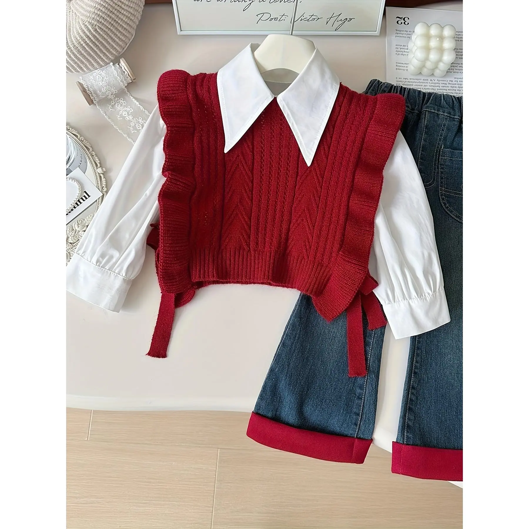 (New) Lovely Girls' Knitted Sweaters - 2025 Spring Collection Korean-Style Spring & Autumn Outfit, Kids' Fashion Top for Outdoor Use, Lovely Girls' Sweaters