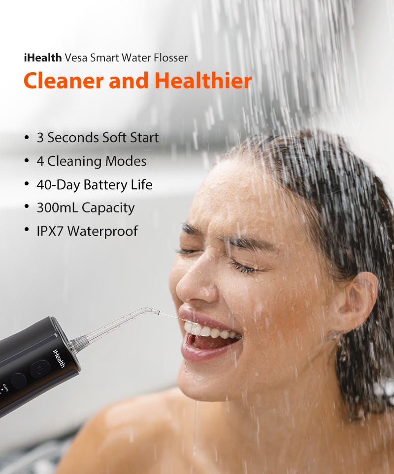 iHealth Vesa Water Flosser Cordless Oral Irrigator Dental Microbubble Technology 300ML Tank 4 Modes 5 Tips IPX7 Waterproof Teeth Gum Braces Care