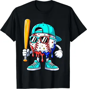 Baseball Drip for Boys Ice Cream Drip Baseball Sport Lover T-Shirt - Crewneck Men Women Youth Boys Girl T-shirt Cotton Fabric