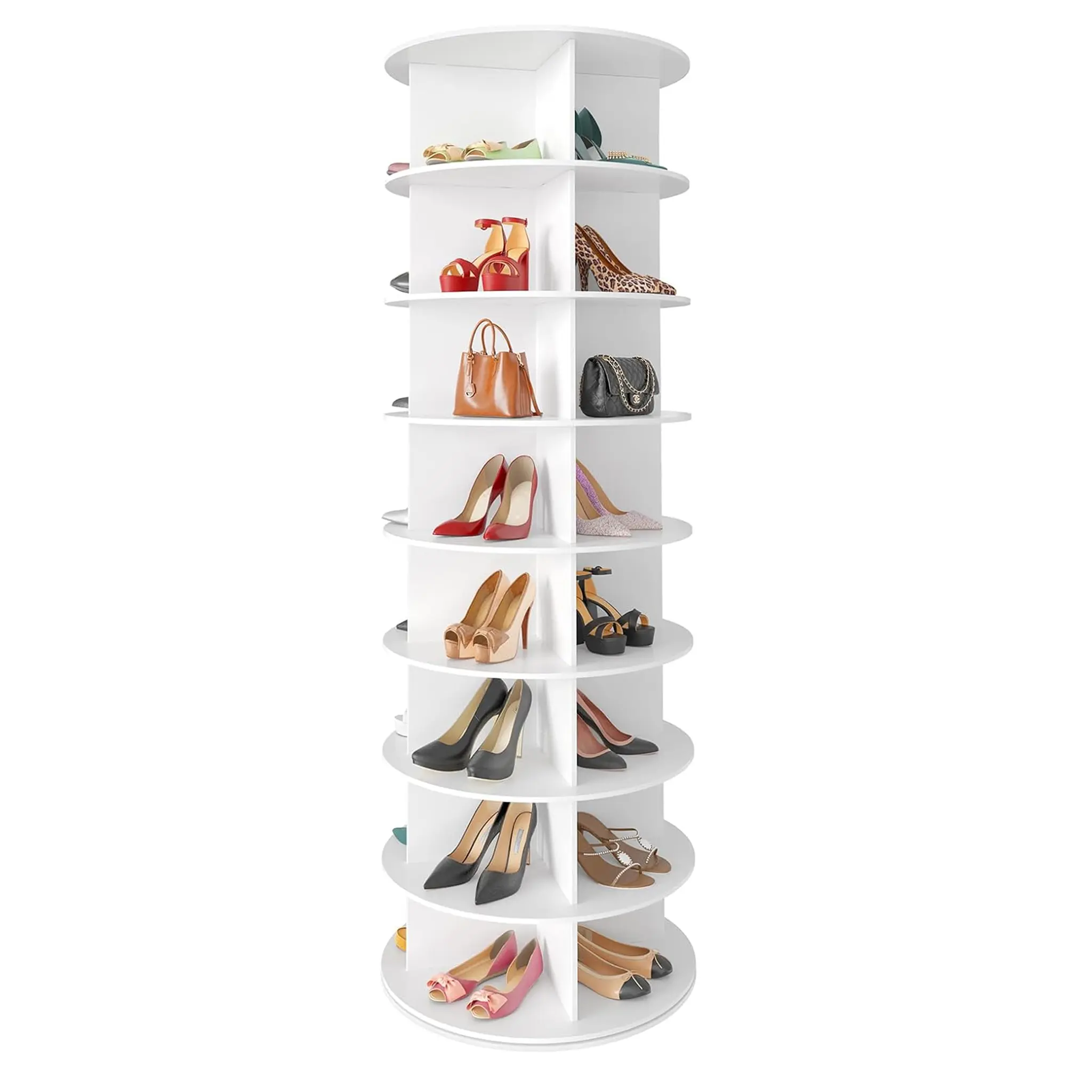 7th Floor / 8th Floor / 9th Floor Rotating Shoe Rack Tower, Spinning Shoe Display Lazy Susan, Revolving 360 Shoe Rack Storage Round Carousel, Vertical Handbag Rotate Shoes Closet Organization