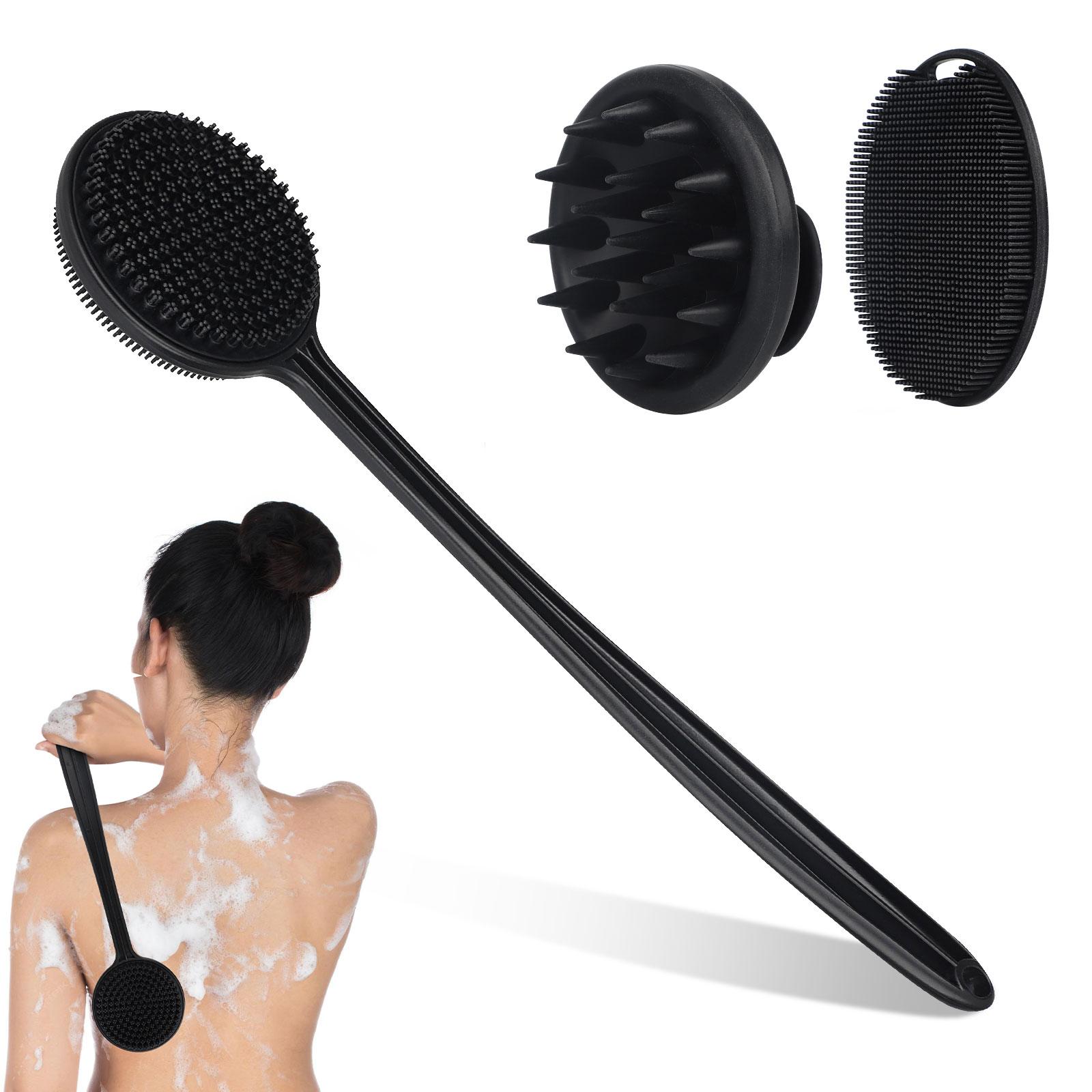 3Pcs Silicone Body Brush Set - Double-Sided Back Scrubber With Long Handle,Exfoliating Shower Brush For Deep Cleaning,Face Scrubber Gift for Home Bathroom