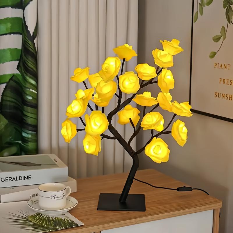 Rose Flower Design Tree Night Light, USB Powered Table Lamp, Versatile Indoor Room Lights for Bedroom, Holiday Decorative Lights, Perfect Valentine's Day Gift & Home Decor, Nightlight For Bedroom