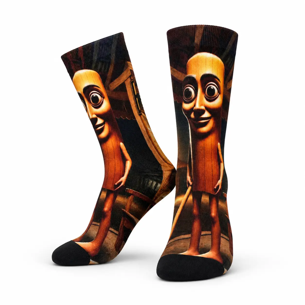 Tung Tung Tung Suhur  Crew Socks - Funny Wooden Man Meme High Elastic Polyester Printed Stockings - for Skateboard Streetwear, Gym Workout & Casual Lounging - Quirky Gag Christmas Gift for Teenagers, Men & Women