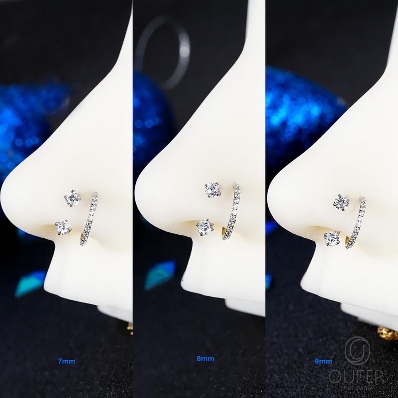 Oufer 20G Horseshoe CZ Nostril Nose Hoop Cartilage Lobe Piercing Ring 316L Stainless Steel Unisex Body Jewelry with Free Ball Crabber