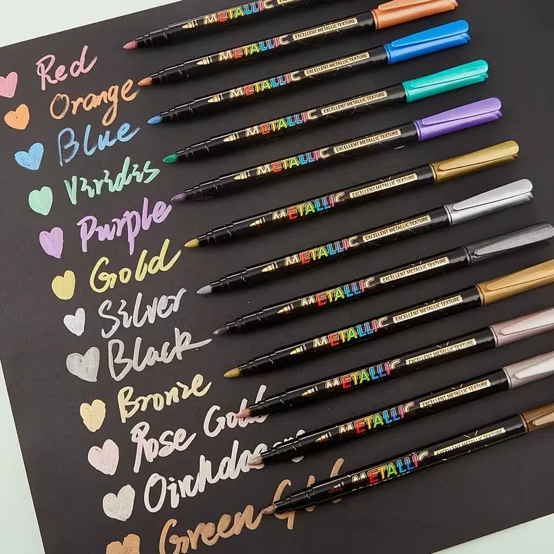 12 Pcs 1mm Fine Tip Quick-Drying Metallic Water-Based Markers, Vibrant for Art Journaling DIY Crafts, School Stationery & Holiday Gift