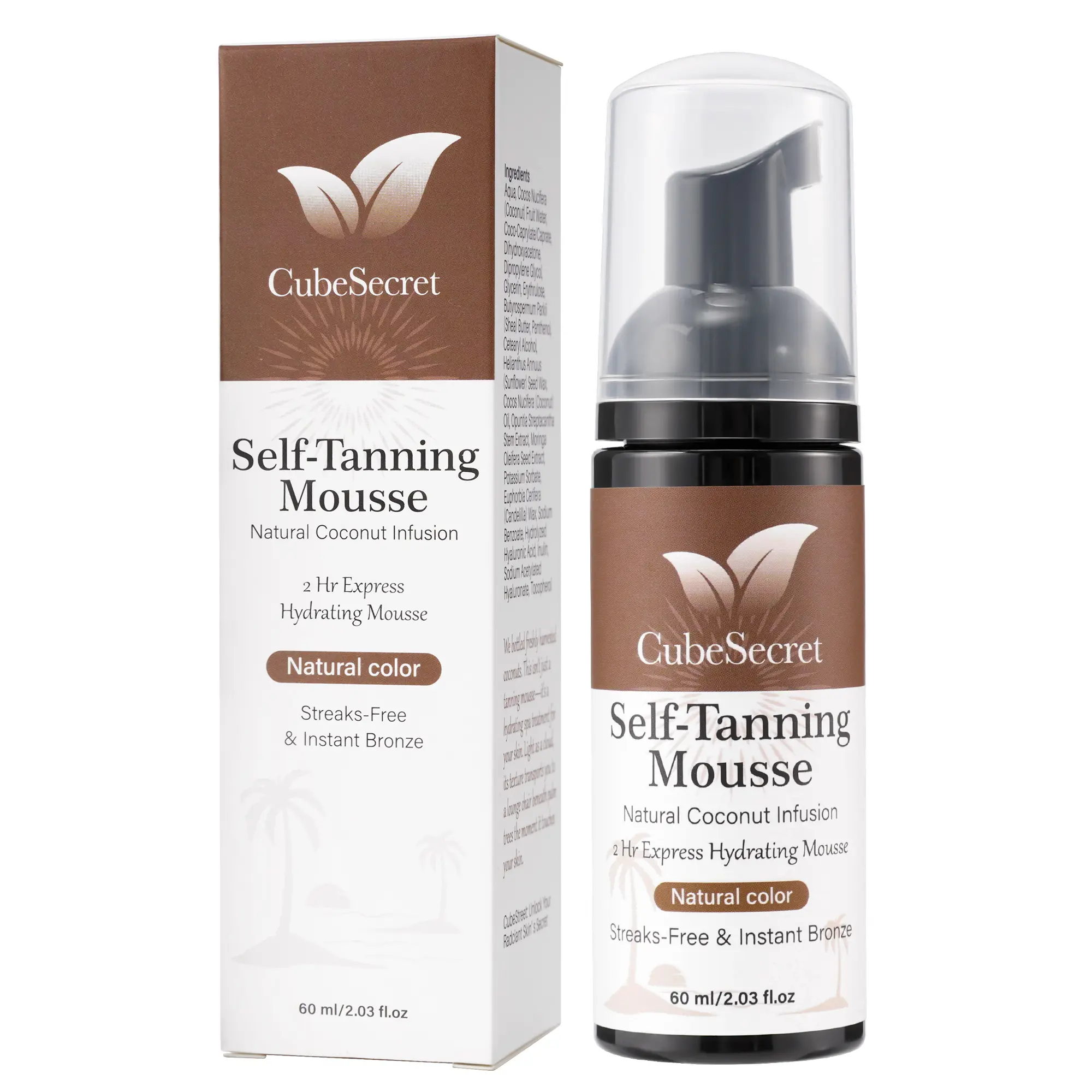 【CubeSecret】Instant Self Tanning Mousse – Coconut Infused Sunless Tanner, Instant Natural Bronzing Foam, Streak-Free Quick Tan Body Tanner,non-greasy Radiant Moisturizing Bronze Body Care
