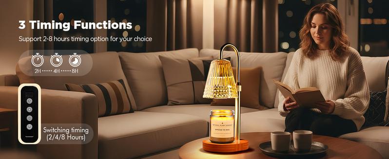 TATAANTY Candle Warmer Lamp with Timer Dimmable, Height-Adjustable Candle Warmer with 2 Bulbs, Melt Wax Warmer Lamp, House Warming Gifts New Home,Gifts for Women, Golden Glass Shade, Wood Base TATAANTY Candle Warmer Lamp with Timer Dimmable, Height-Adjustable Candle Warmer with 2 Bulbs, Melt Wax Warmer Lamp, House Warming Gifts New Home,Gifts for Women, Golden Glass Shade, Wood Base