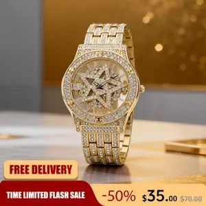 Luxury Watches For Ladies And Gentlemen Luxury Round Dial Diamond-Encrusted With Rotating Star Design Quartz Watch - Fashionable Sparkling & Versatile Timeless Classic Design With Adjustment Tool Birthday Gifts