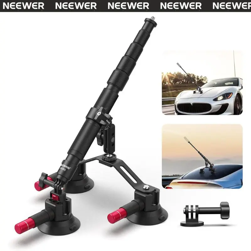 NEEWER CA065 Triple Rubber Suction Cup Cell Phone & Camera Car Mount - Vehicle Accessories for GoPro Hero, DJI Osmo Action, Windshield Mount for POV Driving Filming, Father's Day Gift, Cell Phone Car Mount, Cars