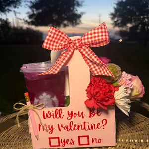 Will You Be My Valentine Cup Holder with Pencil - Holder Only No Drink No Flowers Perfect for Romantic Dates and Gifts