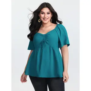 【Summer Turn-Up】【Essential】BlOOMCHIC Plus Size Ruched Bodice Sweetheart Neckline Blouse [M-6X] 2026 Summer Pick for Mother's Day,summervibes
