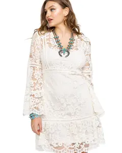 Scully Women's Honey Creek By Lace Crochet Long Sleeve Mini Dress - Hc557