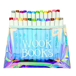 Mystery Pallette of Ohuhu Alcohol Markers with Brush Tips + Wook Books Holographic Marker Bag