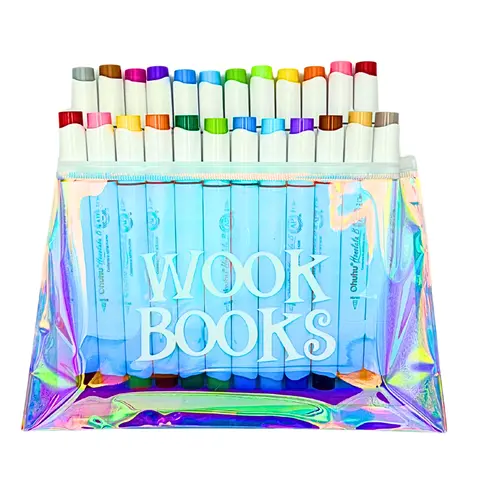 Mystery Pallette of Ohuhu Alcohol Markers with Brush Tips + Wook Books Holographic Marker Bag