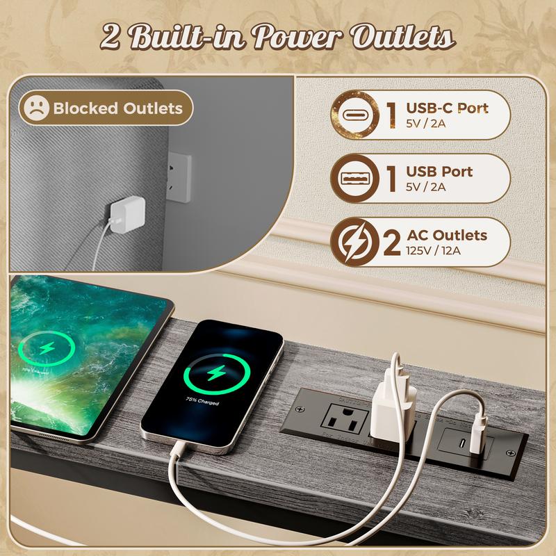 Huuger Narrow Sofa Table with 2 Power Outlets, 63-86.6 Inch Adjustable Length, Behind The Couch Table with USB-C Ports, Long Entryway Console Table, Anti-tip Kit, for Hallway Entry