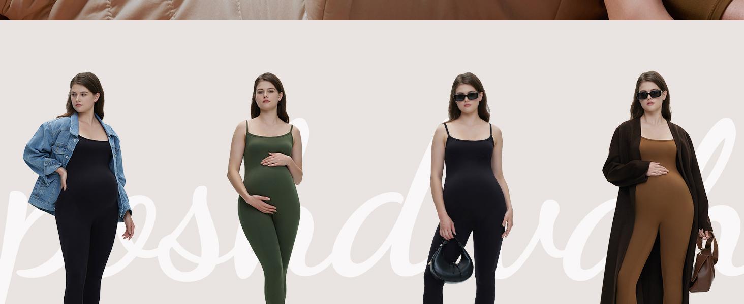 POSHDIVAH Women's Maternity Bodysuit Spaghetti Straps Sleeveless Tank Tops Leggings Jumpsuit Pregnancy Romper