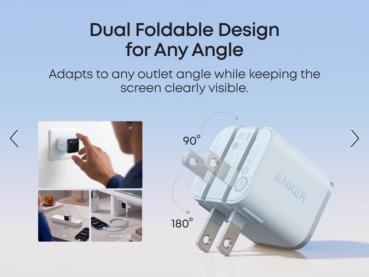 Anker Smart Display Charger, Anker Nano 45W Fast Charging USBC Charger with Smart Recognition, Built-In Care Mode, Compact with 180° Foldable Plug, for iPhone 17/16/15 Series, MacBook, Apple Watch