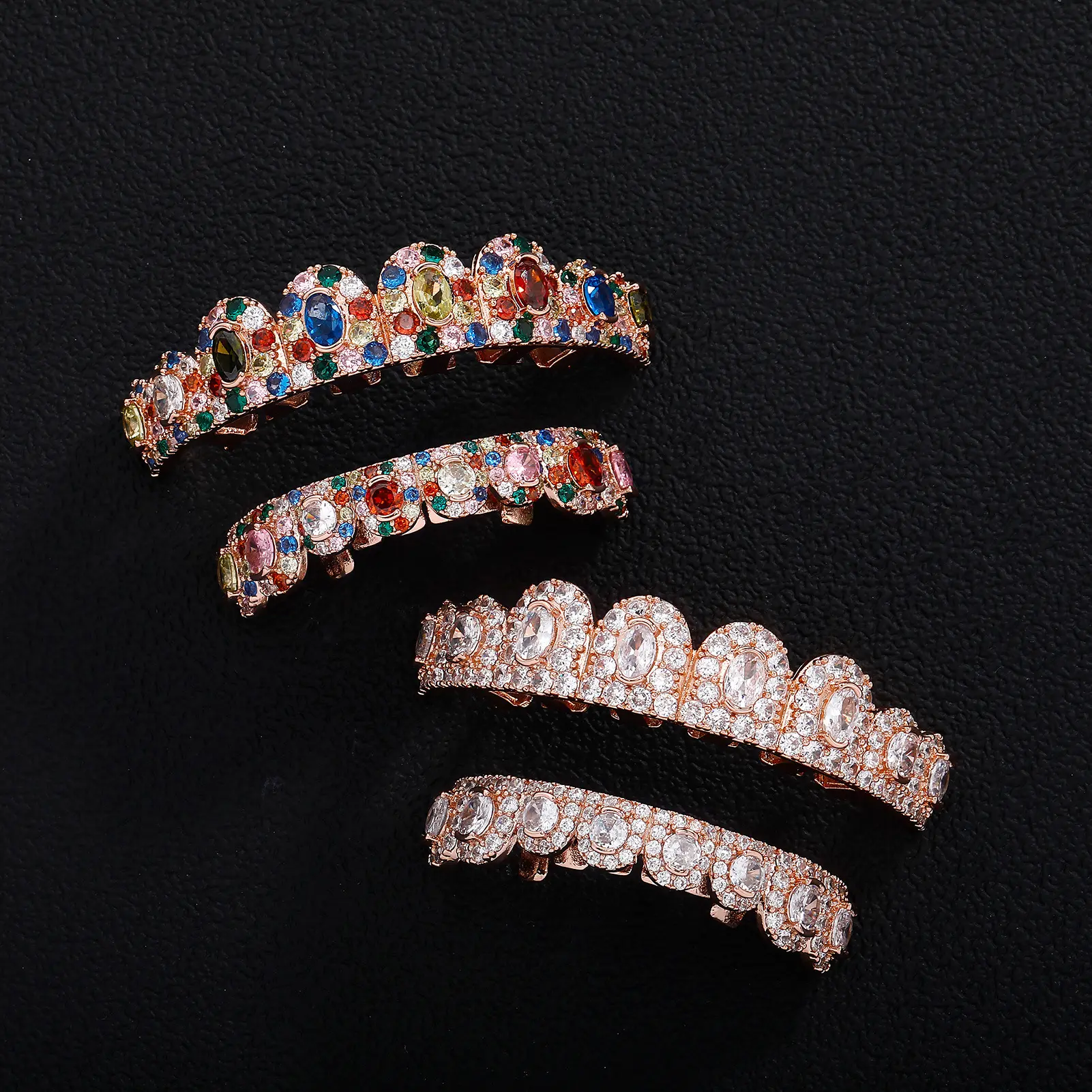 Men's Eco-Copper Metal Tooth Gems Braces - Rap Gold-Silver Look Grillz, Christmas Zircon Sparkle Teeth Accessory, Shape-Adjustable Silicone Wax Dental Accessory