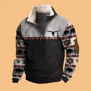 Half zip sweatshirt men's spring and autumn style 3d digital printing half zip sweatshirt men's stand collar