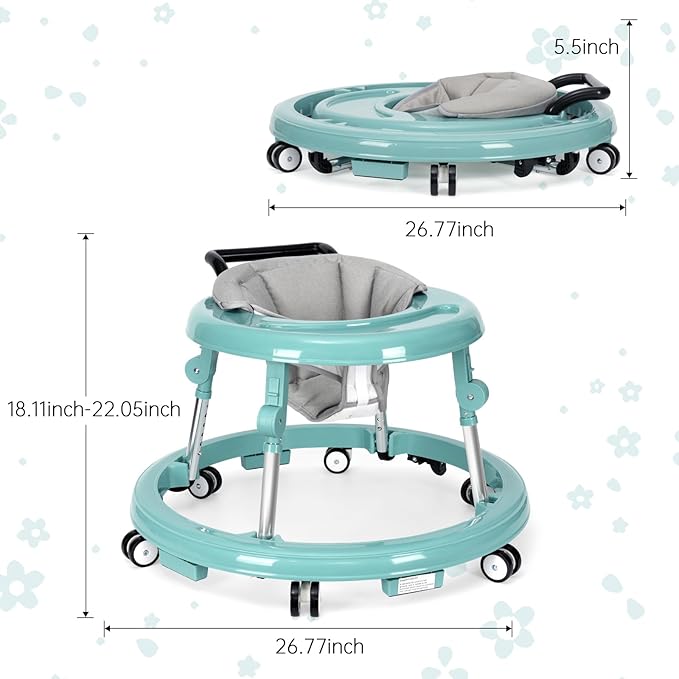 Baby Walker Foldable with 9 Adjustable Heights, 7-18 Months Baby Walkers, with Wheels Portable Anti-Rollover, Rolling portable design, Anti Fall Walker,summersale