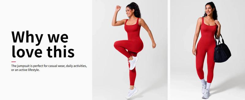 BRXL Built-in Bra Jumpsuit Stretch Sportswear Stylish Sportswear Women's Square Neck Ribbed Sleeveless Seamless Jumpsuit with Tummy Control Suitable for Casual Wear Fitness Yoga -1