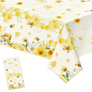 1pc Bumble Bee Theme Party Tablecloth 137*274cm/54*108inch, Honey Bees Bumble Table Cover Bee Theme Party Tablecloth For Bee Baby Shower Bee Birthday Party Decorations