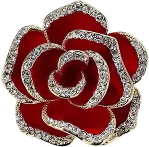 Crystal Rhinestone Red Flower Camellia Pin Brooch - Ladies' Fashion Clothing Accessory