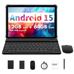 PRITOM 2026 Android 15 Tablet12GB(3+9)RAM 64GB ROM With Bluetooth AudioDual Cameras 2-in-1 Detachable Keyboard Set 10.1-inch Screen Perfect Back-to-School Gift Office Gifts