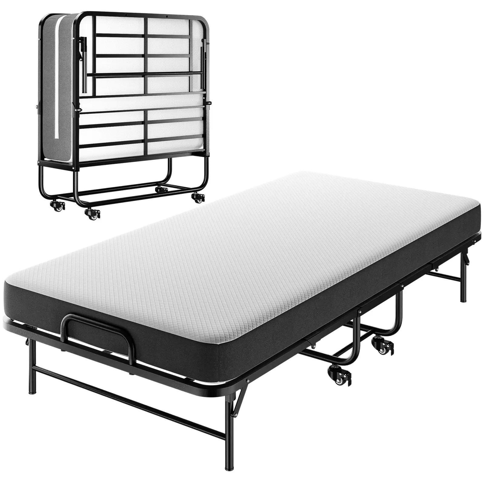 Cozy Castle Twin Folding Bed with Mattress, 75" x 38" Portable Rollaway Bed for Adults, with 5" Memory Foam Mattress, Space-Saving Sturdy Metal Frame,dorm essentials,home decor